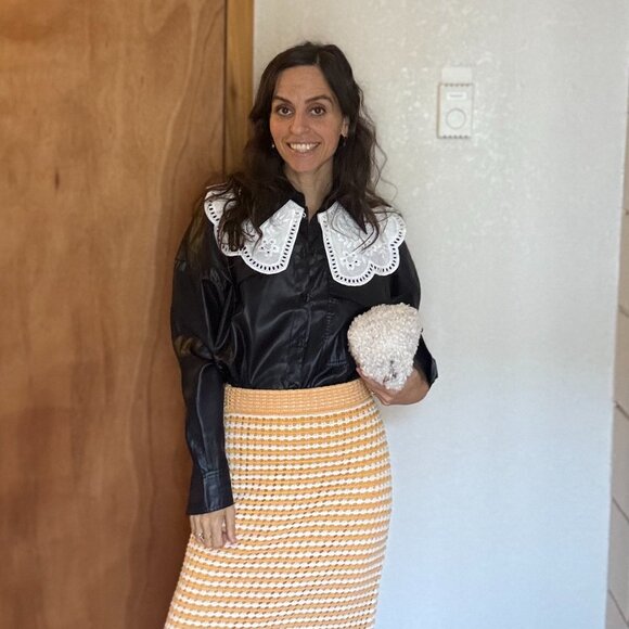 TIBI Faux Leather Long Sleeve Button-Up Top - Picture 7 of 7